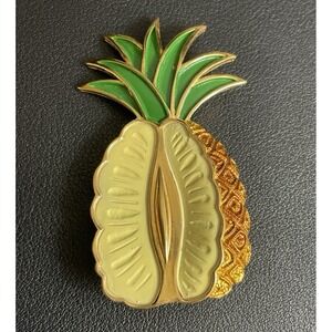 Vintage Crown Trifari Pineapple Brooch Pin Yelllow Enamel Gold Tone MCM Sliced